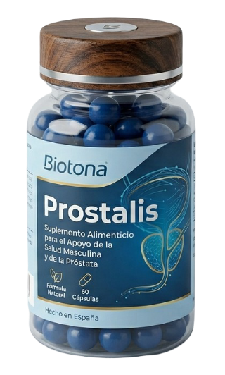 Bote de cápsulas Prostalis sobre fondo claro